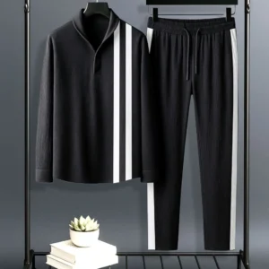 DEVU FASHION Men Striped Black Night Suit Set